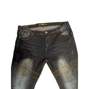 Y2K Xray Jeans Slim 44W (Fits 42x30) Embroidered Dark Wash Biker Stretch Denim